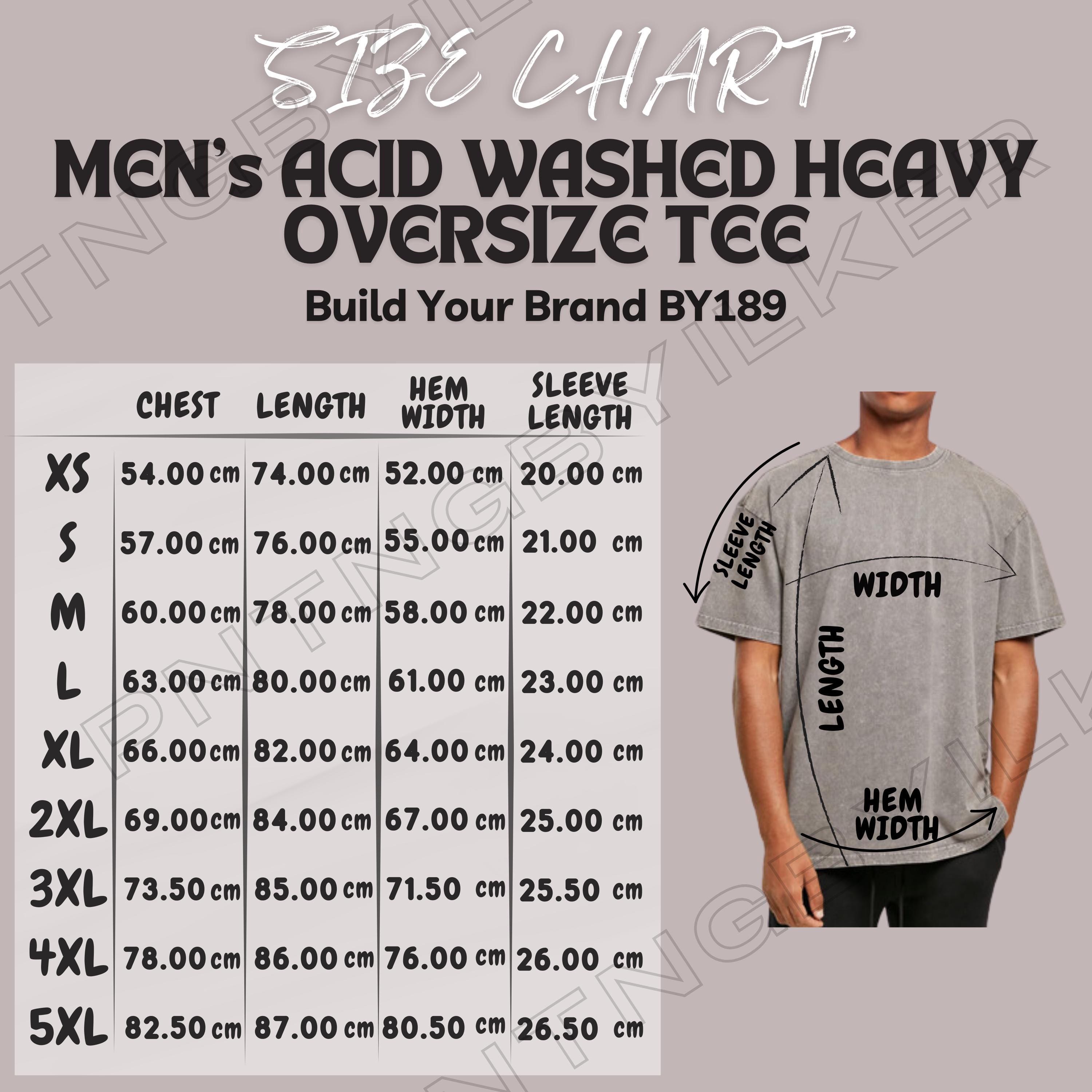Tee Size Chart I Men's Acid Washed Heavy Oversize Tee Size Chart I