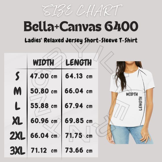 T-shirt Size Chart I Bella Canvas 6400 Size Chart | Ladies Relaxed