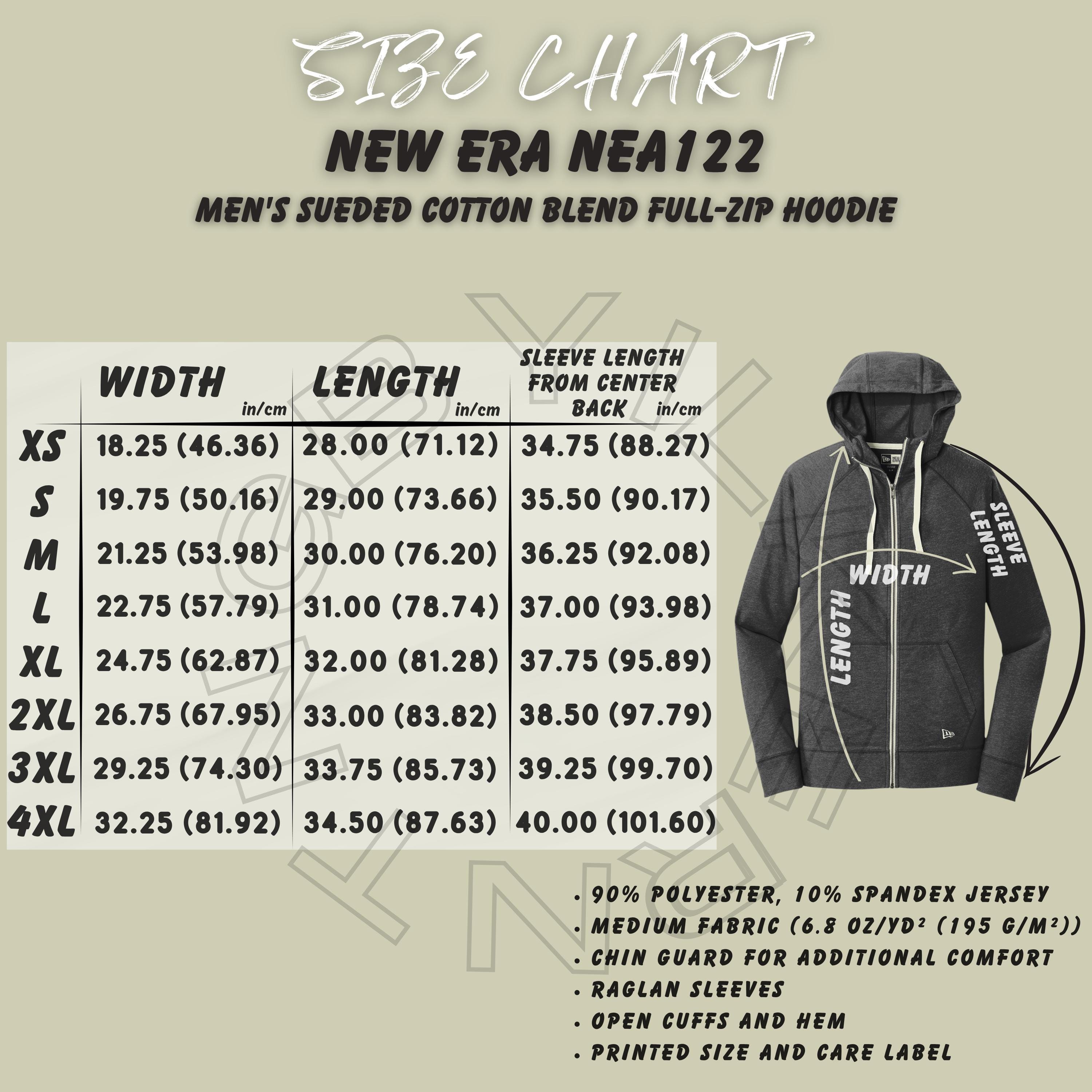 Hoodie Size Chart I New Era NEA122 Size Chart | Men's Sueded