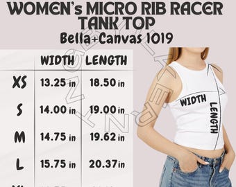 Tank Size Chart I Bella Canvas 1019 Size Chart I Size Chart | Women&#39;s Micro Rib Racer Tank Top Size Chart I Bella Canvas 1019 Tank Guide