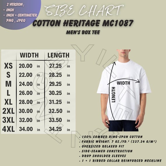 Cotton Heritage MC1087 Size Chart | Men's Box Tee Size Chart