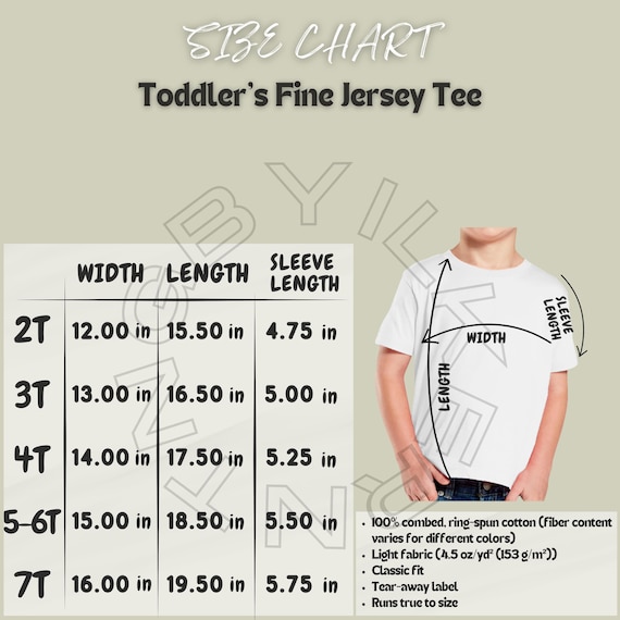 Toddler's Fine Jersey Tee Size Chart - Size Chart for Toddler Fine
