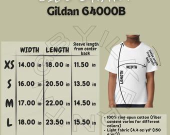 Kid's Tee Size Chart I Gildan 64000B Size Chart I Size Chart
