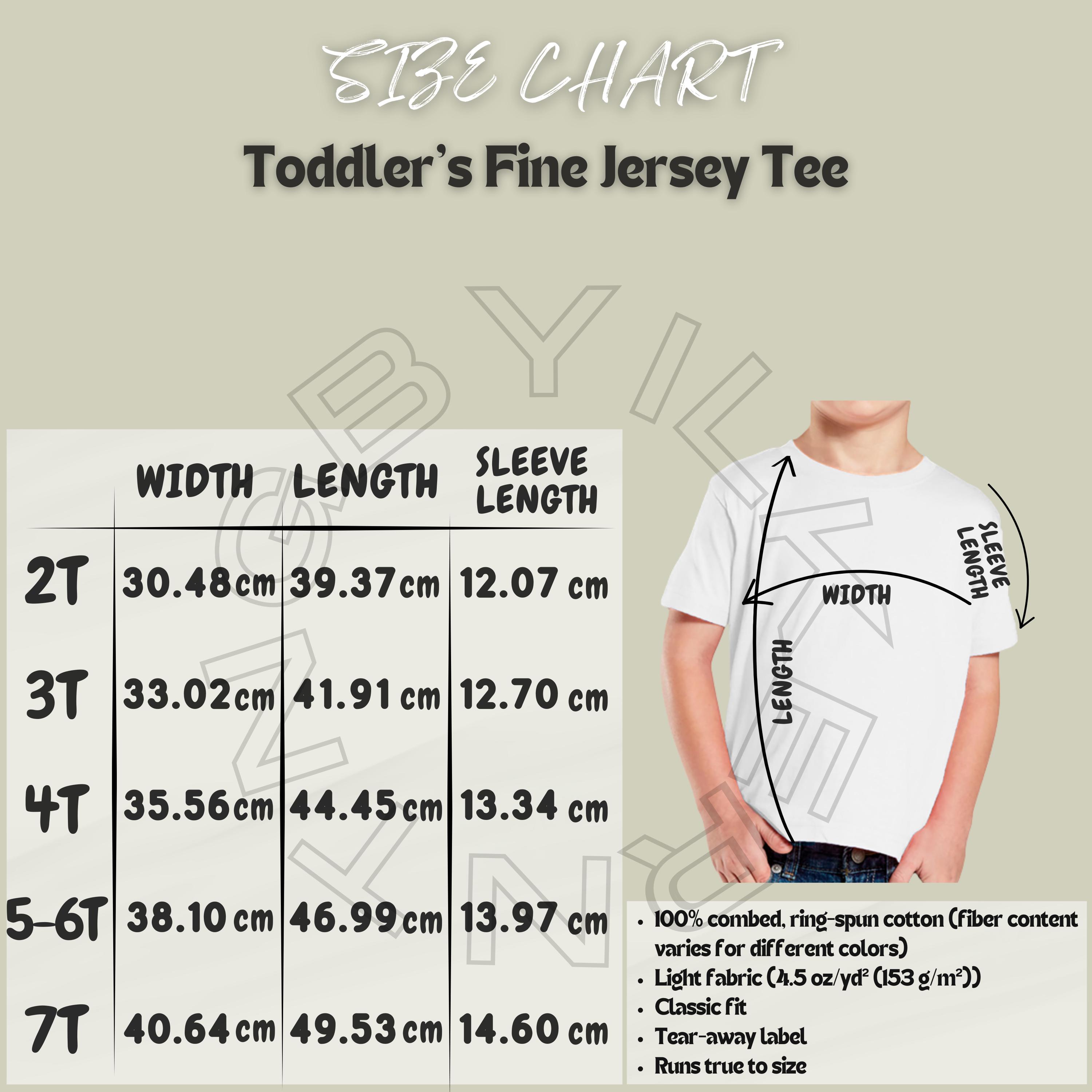 Toddler's Fine Jersey Tee Size Chart - Size Chart for Toddler Fine