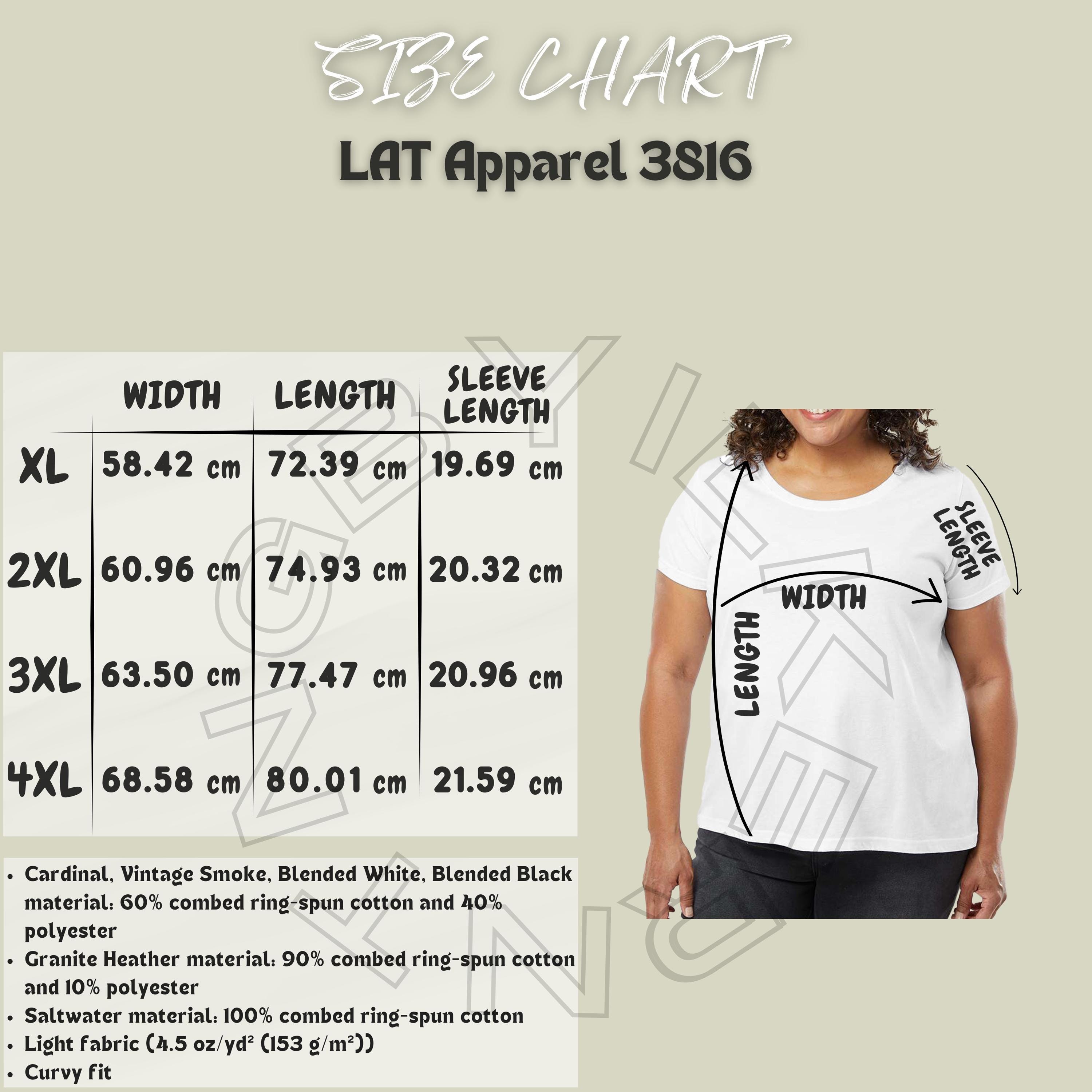 Tee Size Chart I LAT Apparel 3816 Size Chart I Women's Curvy Fine