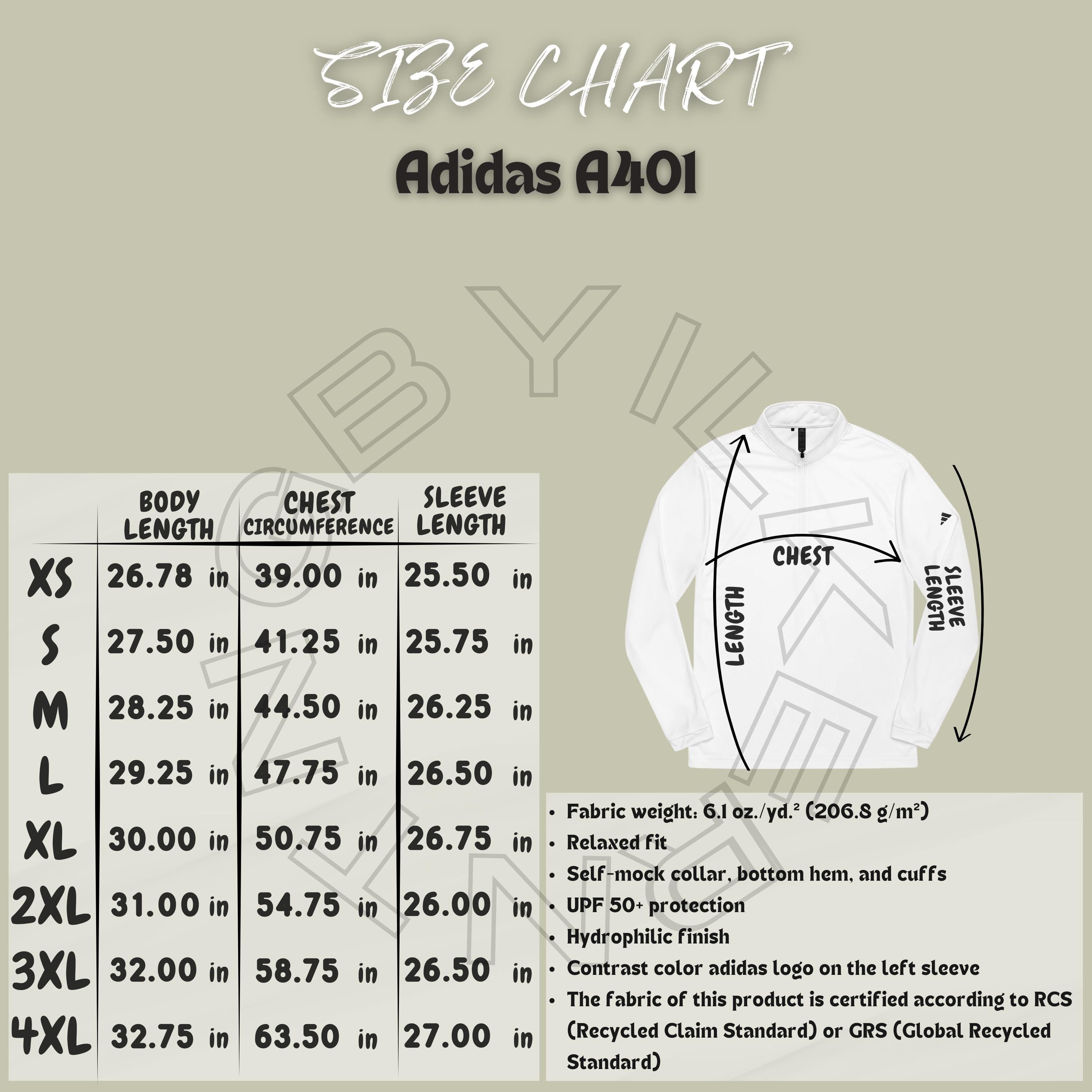 Quarter-zip Pullover Size Chart | Size Chart for Adidas A401