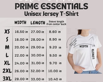 Prime Essantials Size Chart | Size Chart for Unisex Jersey T-shirt