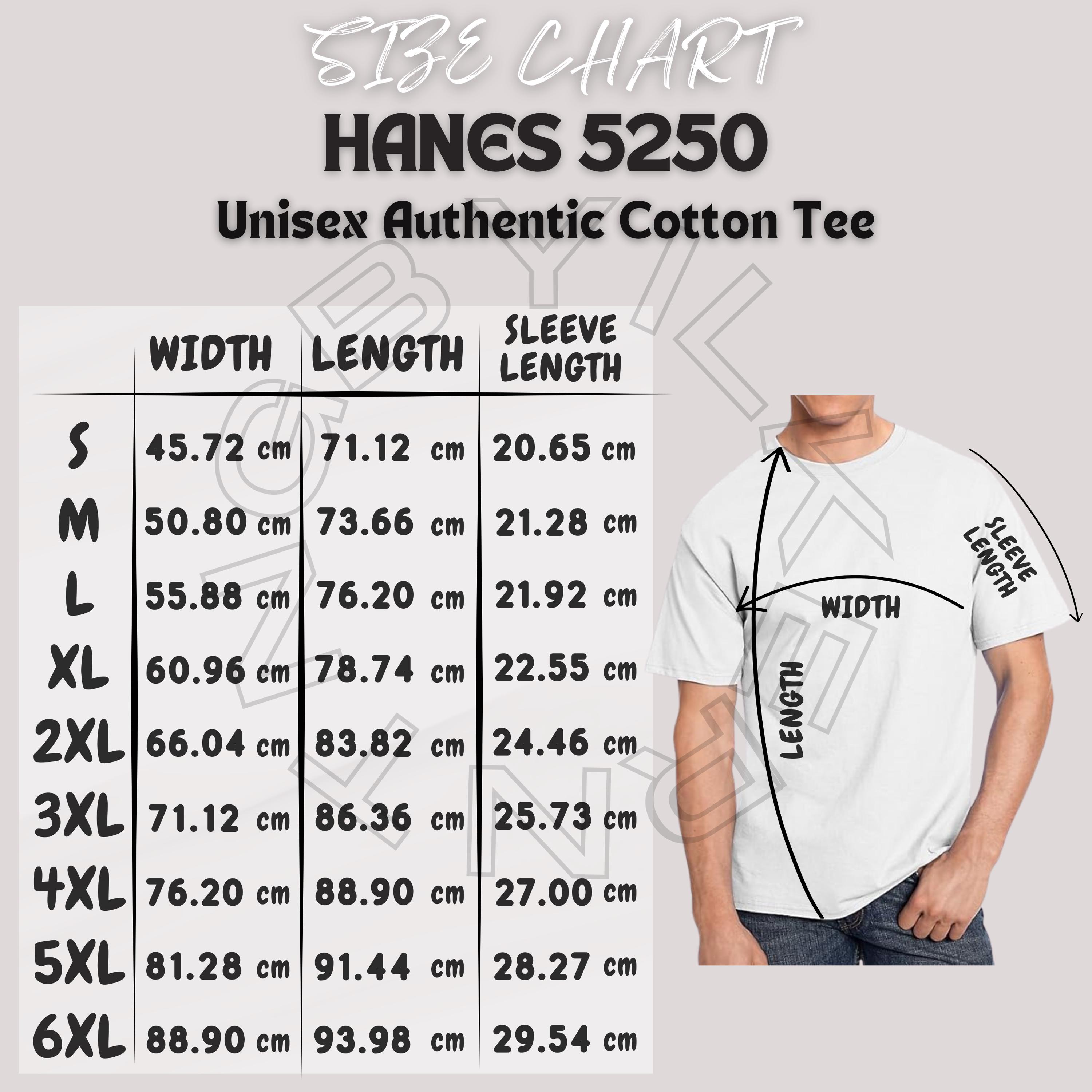Hanes 5250 Size Chart | Size Chart for Authentic Cotton Tee