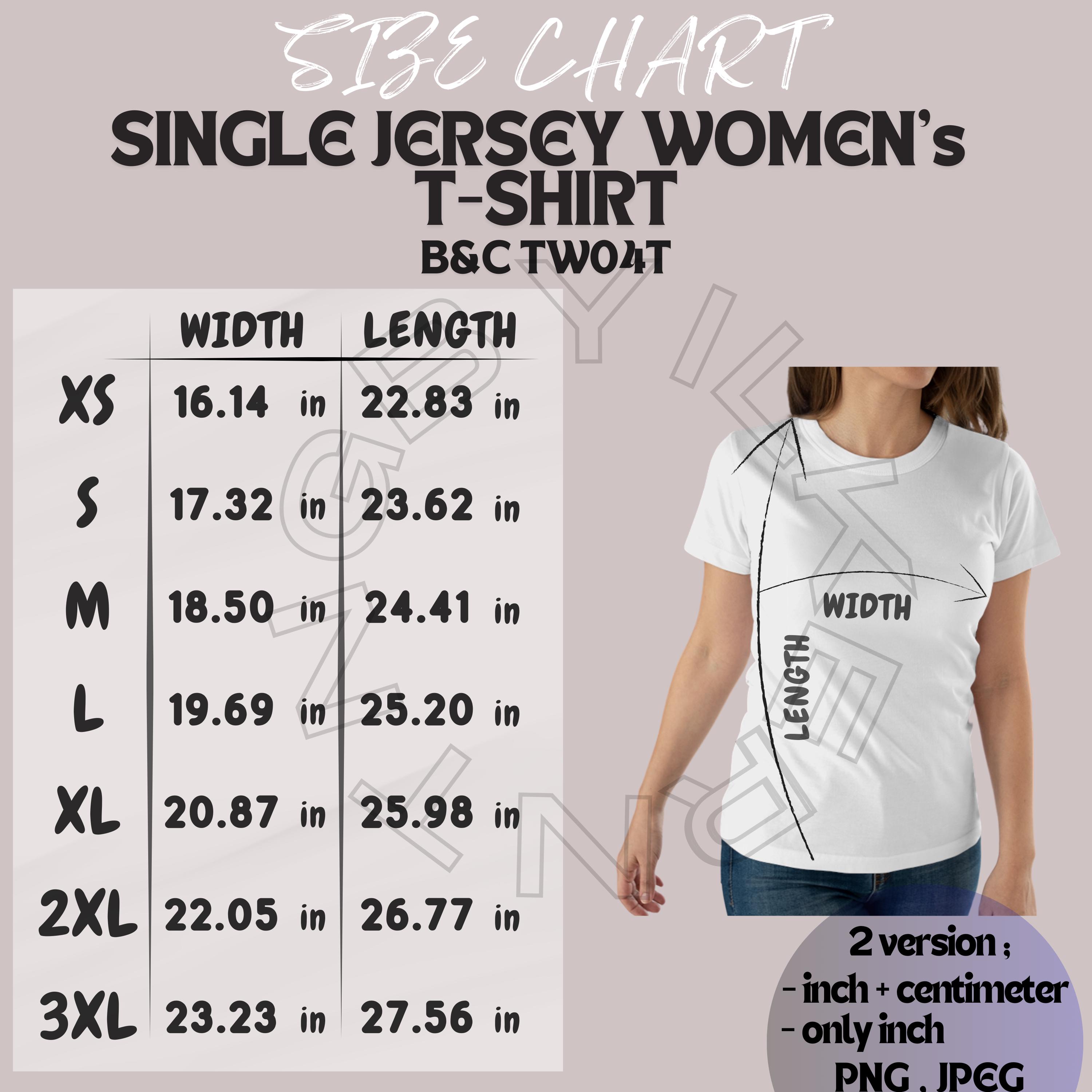 T-Shirt Size Chart I B&C TW04T Size Chart | Size Chart | Single Jersey Women's T-shirt size Chart I BC TW04T Mockup | imperial and metric