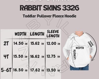 Toddler Pullover Fleece Hoodie Size Chart | Rabbit Skins Toddler Hoodie Size Chart | Rabbit Skins 3326 Mockup | Toddler Hoodie sizing chart