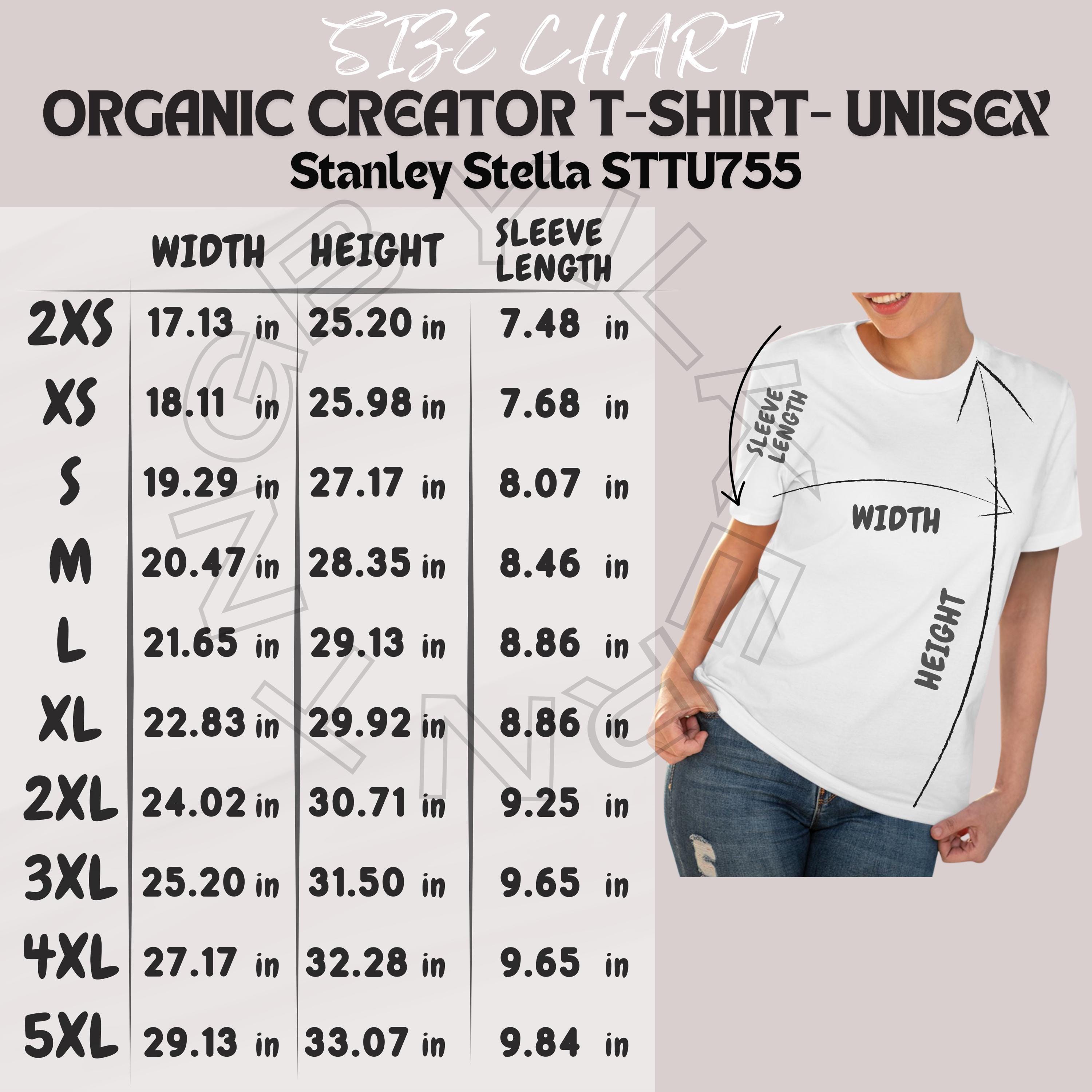 T-shirt Size Chart I Stanley Stella STTU755 Size Chart | Size