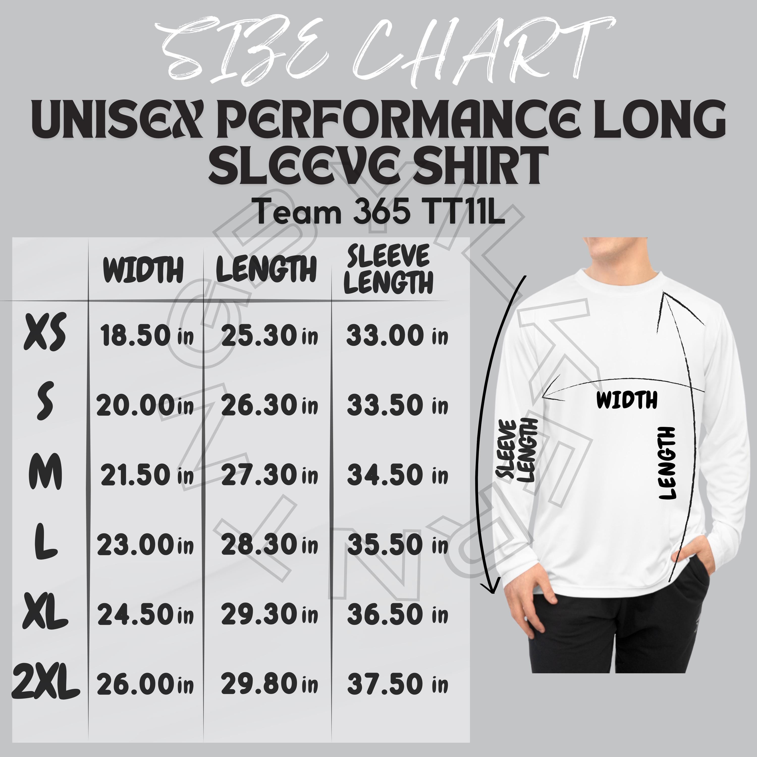 Team 365 TT11L Size Chart | Size Chart for Unisex Performance Long