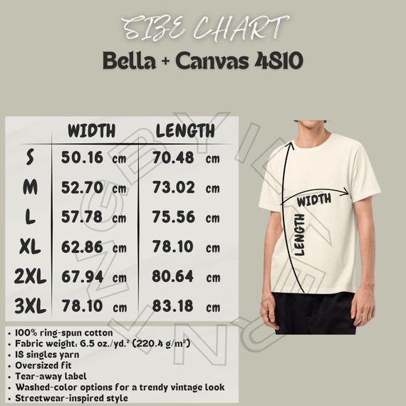 T-shirt Size Chart I Bella Canvas 4810 Size Chart I Size Chart I