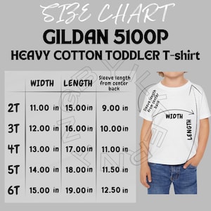 Gildan 5100P Größentabelle | Gildan 5100P Mockup und Größentabelle |  Gildan 5100P Toodler T-Shirt Größentabelle I Gildan 5100P Info I Gildan 5100P