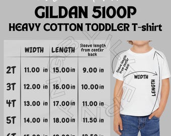 Gildan 5100P Size Chart | Gildan 5100P Mockup and size chart |  Gildan 5100P Toodler T-shirt  Size Guide I Gildan 5100P info I Gildan 5100P
