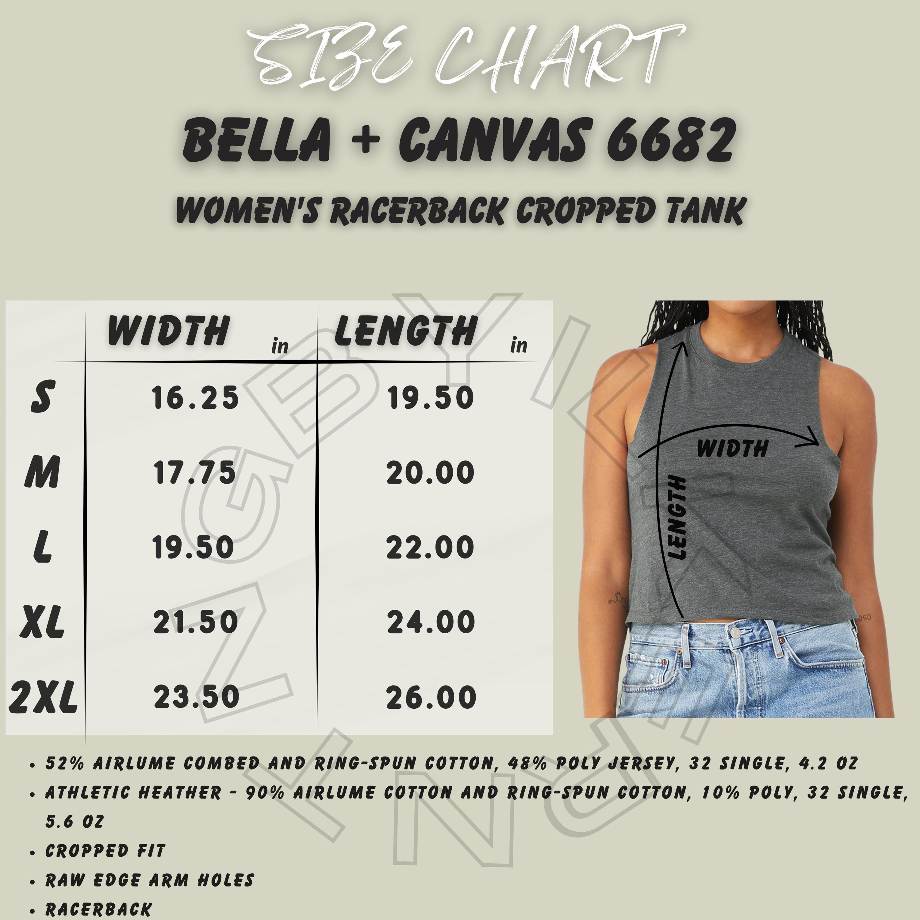 Tank Size Chart I Bella Canvas 6682 Size Chart I Women's Racerback
