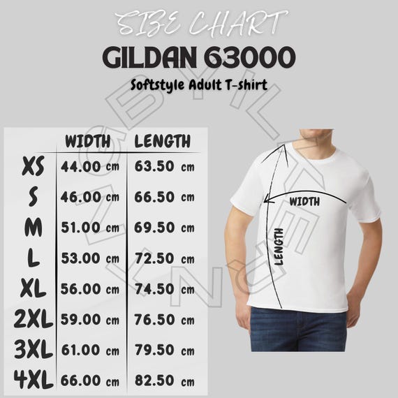T-shirt Size Chart I Gildan 63000 Size Chart | Unisex Softstyle