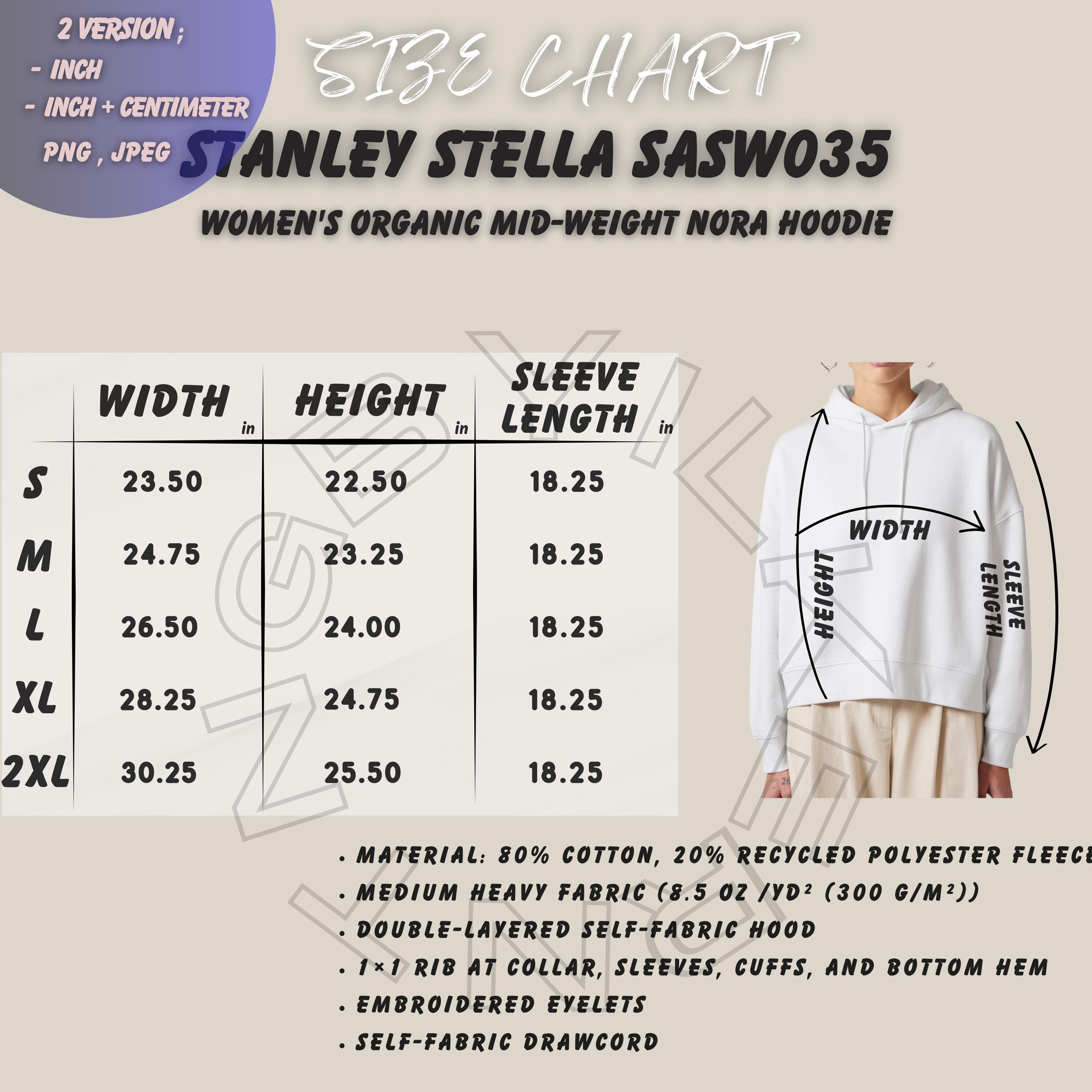 Hoodie Size Chart I Stanley Stella SASW035 Size Chart I Women's