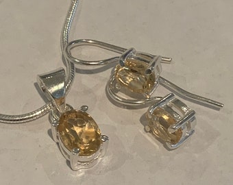 Citrine & Sterling Silver Set - Chain, Pendant, Earrings