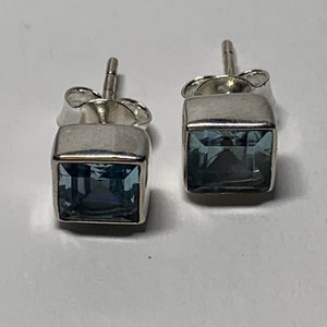 925 Sterling Silver and Blue Topaz Square Stud Earrings