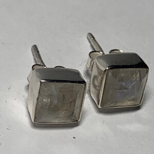 925 Sterling Silver and Moonstone Square Stud Earrings