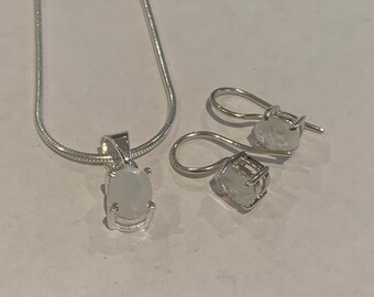 Mondstein & Sterling Silber Set - Kette, Anhänger, Ohrringe
