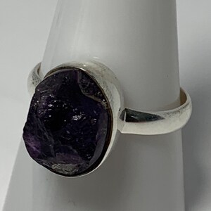 Raw Rock Amethyst & 925 Sterling Silver Ring - size 8.5
