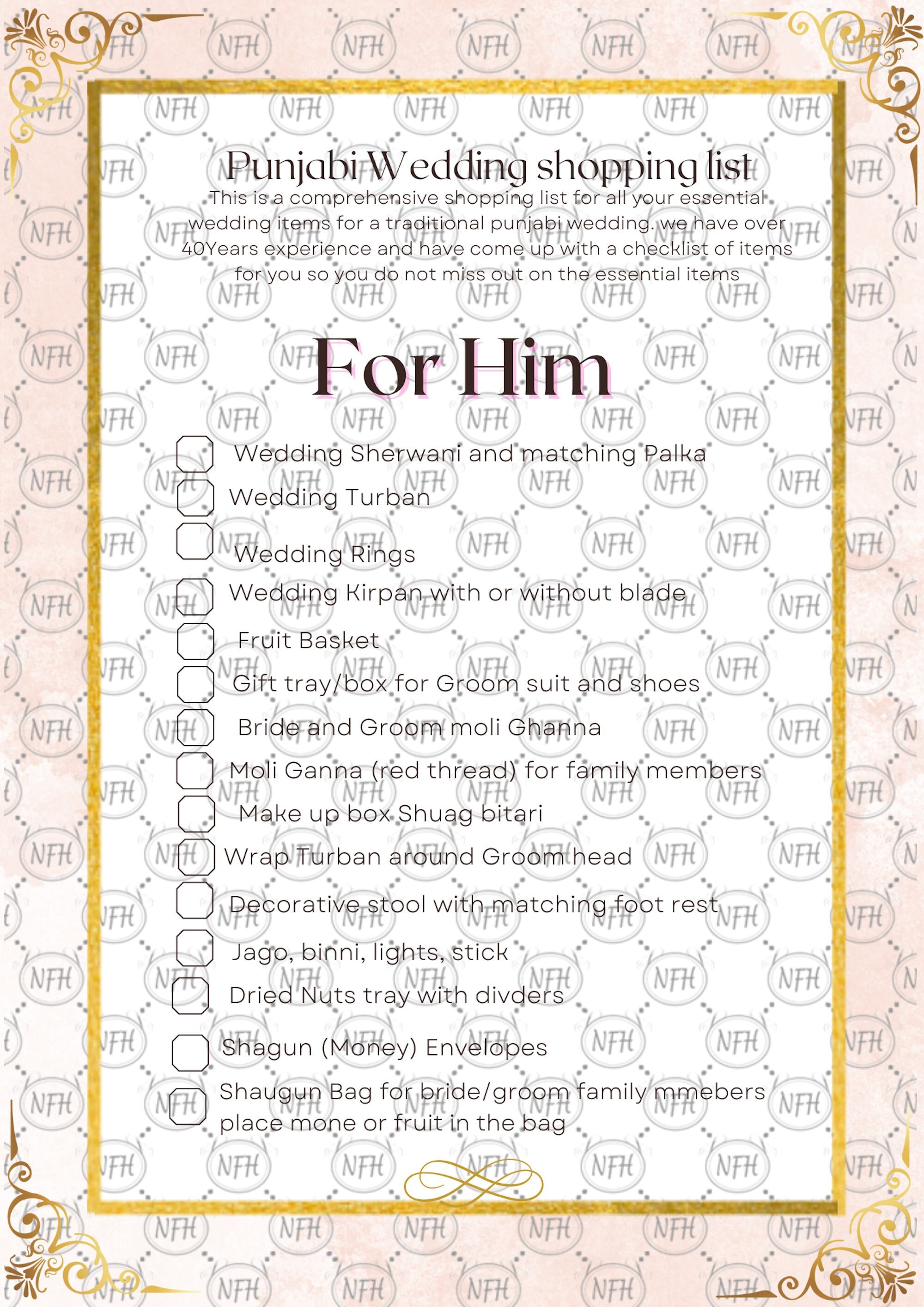Wedding clearance shopping list