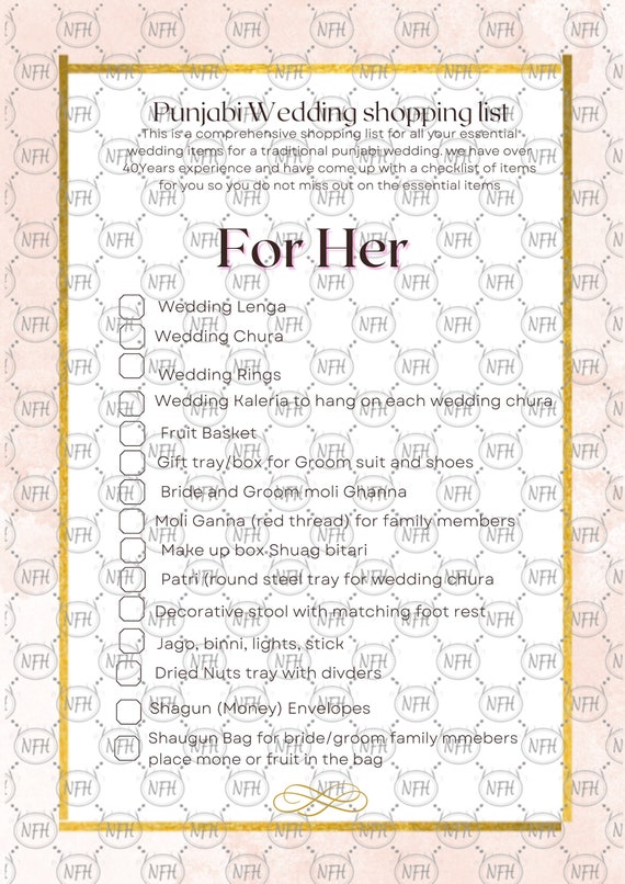 Punjabi wedding shopping list sale