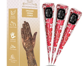 New Fashion House 100% Organic in XL Size Henna Mehndi Tattoo Kit Paste Cones - Natural & Fresh No chemical Dye used. Safe for children
