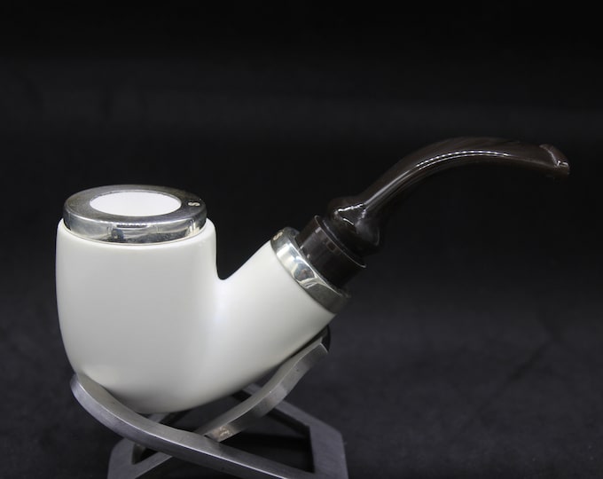 STAR Meerschaum Pipe: Bent Billiard Shape with 925 Silver