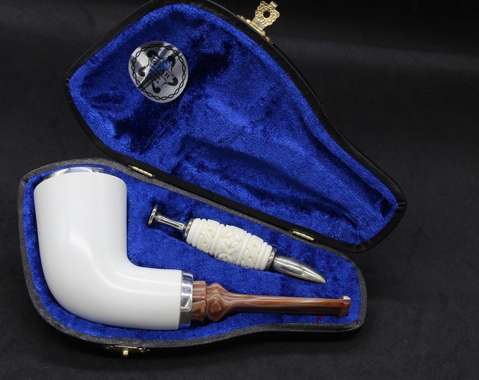 STAR meerschaum pipes /  Smooth horn shape block meerschaum pipe - RC reverse calabash with smoke room