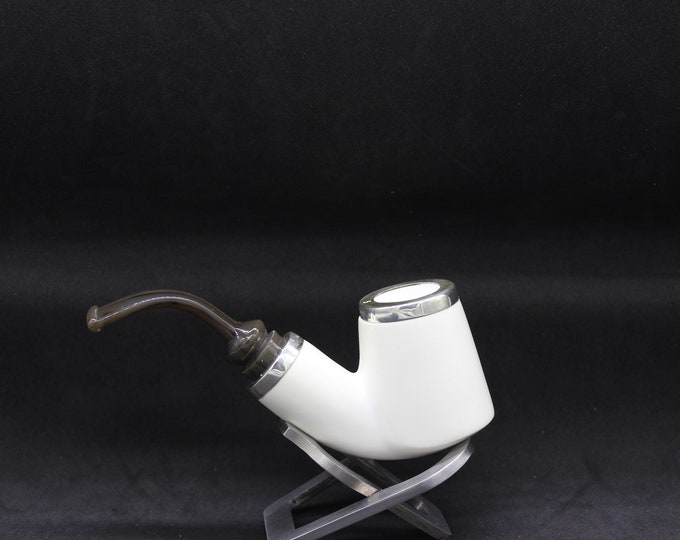 STAR meerschaum pipes / Smooth  bent Volcano shape block meerschaum pipe - RC reverse calabash with smoke room