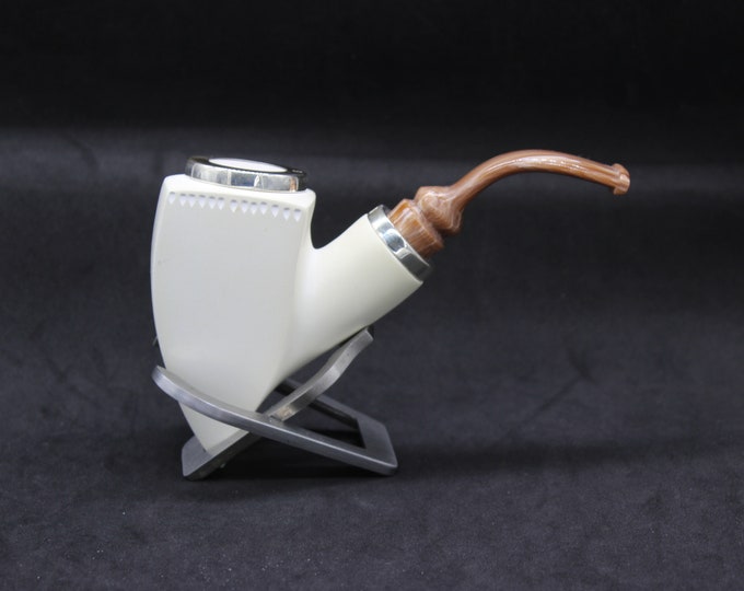 STAR meerschaum pipes /  Smooth axe shape block meerschaum pipe - RC reverse calabash with smoke room