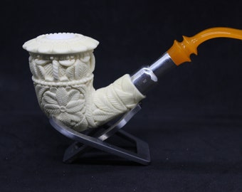 STAR Meerschaum pipes Billiard Block meerschaum pipe Gothic Ornate Spigot Army mount
