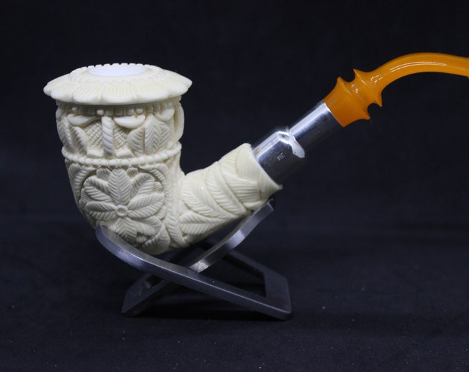 STAR Meerschaum pipes Billiard Block meerschaum pipe Gothic Ornate Spigot Army mount