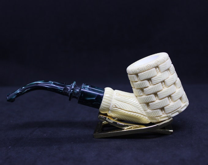 STAR Meerschaum pipes Basket design Block Meerschaum  BENT POKER pipe