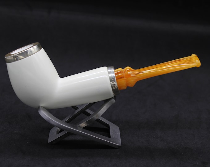 STAR meerschaum pipes /  Smooth finish billiard shape block meerschaum pipe - RC reverse calabash with smoke room