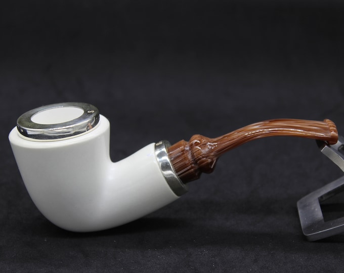 Bent Dublin Meerschaum Pipe: Smooth Finish, 925 Silver, Reverse Calabash
