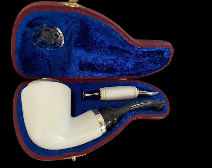 Dublin Meerschaum Pipe –  1/4 Bent Dublin Reverse Calabash, 925 Silver