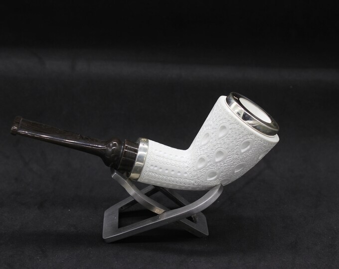 STAR meerschaum pipes /  LATTICE  finish Devils anse shape block meerschaum pipe - RC reverse calabash with smoke room