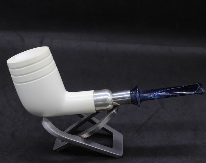 STAR MEERSCHAUM Pipes -Special billard shape Smooth finish spigot army mount double 925 silver