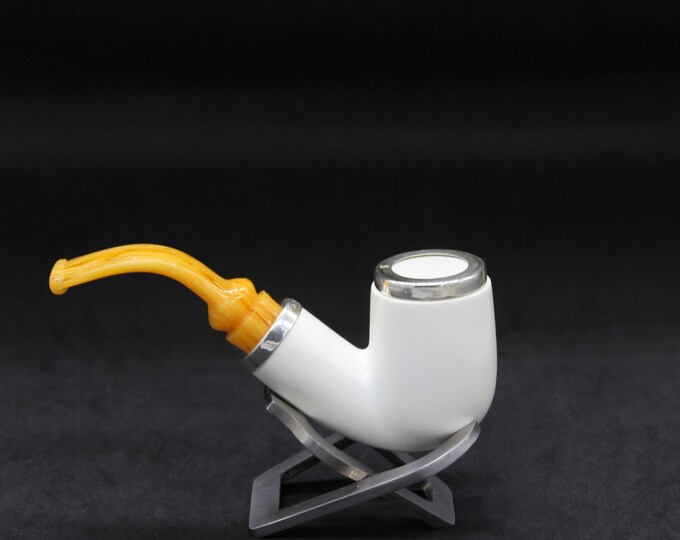 STAR meerschaum pipes / Smooth special bent billiard shape block meerschaum pipe - RC reverse calabash with smoke room