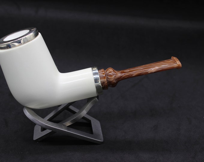 STAR meerschaum pipes / XXL  Smooth special billiard shape block meerschaum pipe - RC reverse calabash with smoke room
