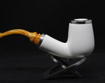 STAR meerschaum pipes /  Smooth bent billiard block meerschaum pipe - RC reverse calabash with smoke room