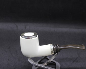 STAR meerschaum pipes / Smooth special bent billiard shape block meerschaum pipe - RC reverse calabash with smoke room