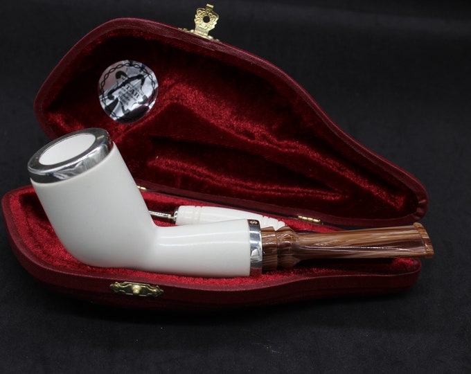 STAR meerschaum pipes /  Smooth special Cutty inspired  shape block meerschaum pipe - RC reverse calabash with smoke room