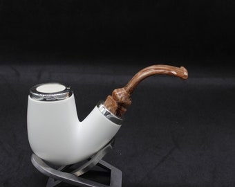 STAR meerschaum pipes /  Smooth special bent billiard shape block meerschaum pipe - RC reverse calabash with smoke room