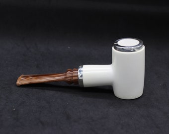 STAR meerschaum pipes /  Smooth finish poker shape block meerschaum pipe - RC reverse calabash with smoke room