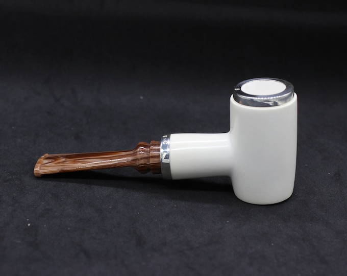 STAR meerschaum pipes /  Smooth finish poker shape block meerschaum pipe - RC reverse calabash with smoke room